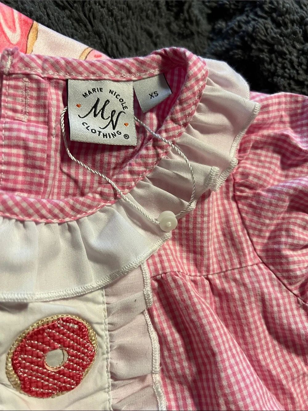 Girls Pink Gingham Donut Applique Top & Donut-Print Shorts Set